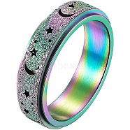 Stainless Steel Moon and Star Rotatable Finger Ring, Spinner Fidget Band Anxiety Stress Relief Ring for Women, Rainbow Color, US Size 8(18.1mm)(MOST-PW0001-005D-01)