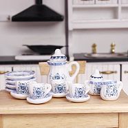 Mini Ceramic Tea Sets, including Cup, Teapot, Saucer, Micro Landscape Garden Dollhouse Accessories, Pretending Prop Decorations, Flower, 13~27mm, 15pcs/set(BOTT-PW0011-44J)