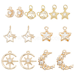 Alloy & Brass Cubic Zirconia Charms, Mixed Shapes Charms, Golden, 10.5~20.5x7.5~15x2~5.5mm, hole: 1.2~3.3mm, 30pcs/box(ZIRC-AR0001-28)