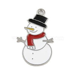 Christmas Theme Alloy Enamel Pendants, Platinum, Snowman, 28x17x1.5mm, Hole: 1.8mm(ENAM-Z020-02J)