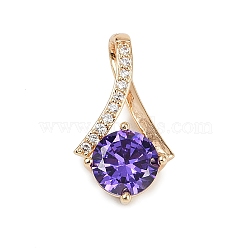 Brass Micro Pave Cubic Zirconia Pendants, Rhombus Charms, Long-Lasting Plated, Lead Free & Cadmium Free, Lilac, 21.5x12x6mm, Hole: 11x2mm(X-KK-E795-22KCG-02)