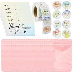 Laser Thank You Card, with Self-Adhesive Stickers and Rectangle Plastic Yin-Yang Zip Lock Bags, Mixed Color, 90x50x0.3mm(DIY-FS0007-20B)