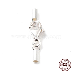 925 Sterling Silver Lobster Claw Clasps, with Cord Ends and 925 Stamp, Silver, 20mm, Inner Diameter: 1.5mm(STER-P055-03B-S)