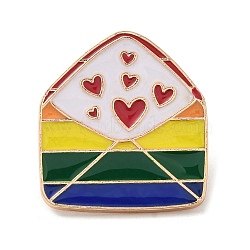 Pride Rainbow Theme Enamel Pins, Light Gold Alloy Badge for Backpack Clothes, Colorful, Envelope, 24.5x22x1.5mm(JEWB-G031-01L)