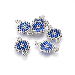 MIYUKI & TOHO Handmade Japanese Seed Beads Links, Loom Pattern, Flat Round, Royal Blue, 19~19.5x12~12.5x1.7mm, Hole: 2mm(SEED-A027-M04)