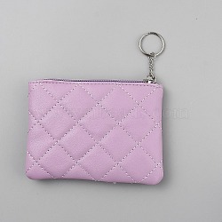 Leather Coin Purse Keychains, Tartan Pattern, Plum, 155mm(KEYC-WH20010-08A)