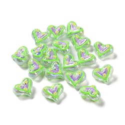 Valentine's Day Transparent Acrylic Beads, with Enamel, Heart, Light Green, 16x20~21x12~13mm, Hole: 1.5~1.6mm(ACRC-H001-02A)