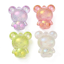 Transparent Acrylic Pendants, with Bubble inside, Bear, Mixed Color, 34x29.5x20.5mm, Hole: 2.2mm(PACR-Q008-22)