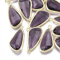 Glass Pendants, with Brass Findings, Faceted, teardrop, Golden, Purple, 28.5x14x6mm, Hole: 1.5mm(GLAA-S179-12B)