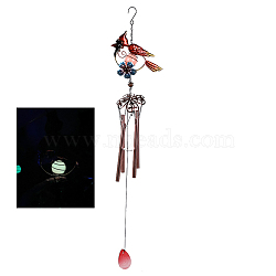 Aluminum Tube Wind Chimes, Iron Art Bird Pendant Decorations with Glow in the Dark Ball, FireBrick, 790x175mm(WICH-PW0001-56C-01)
