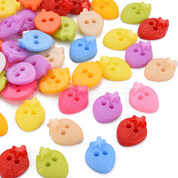 2-Hole Plastic Buttons, Strawberry, Mixed Color, 15.5x12x3.5mm, Hole: 2mm(BUTT-N018-013)