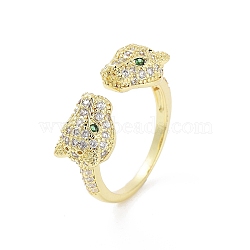 Rack Plating Adjustable Brass with Cubic Zirconia Rings, Long-Lasting Plated, Lead Free & Cadmium Free, Leopard, Real 18K Gold Plated, Adjustable(RJEW-B060-03G)