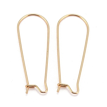316 Surgical Stainless Steel Hoop Earring Findings, Kidney Ear Wires, Real 18k Gold Plated, 10 Gauge, 33x13x2.5mm, Pin: 0.7mm