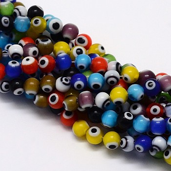 Handmade Evil Eye Lampwork Round Bead Strands, Mixed Color, 4mm, Hole: 1mm, about 100pcs/strand, 14.56 inch