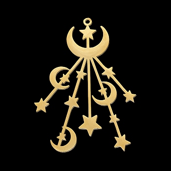 201 Stainless Steel Big Pendants, Laser Cut, Moon with Star, Golden, 53x36.5x1mm, Hole: 1.6mm