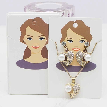 Paper Earring Display Cards, Earring Holder Cards, Rectangle with Girl Pattern, Dark Khaki, 9x6x0.03cm, Hole: 5mm and 1mm