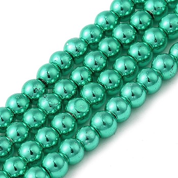 Electroplate Glass Beads Strands, Pearl Luster Plated, Round, Sea Green, 4mm, Hole: 1mm, about 120pcs/strand, 15.35 inch(39cm)