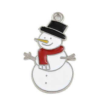 Christmas Theme Alloy Enamel Pendants, Platinum, Snowman, 28x17x1.5mm, Hole: 1.8mm