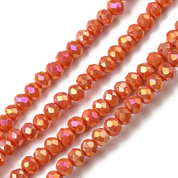 Electroplate Glass Beads Strands, Full Rainbow Plated, Faceted, Rondelle, Coral, 3x2mm, Hole: 0.8~1mm, about 185~190pcs/strand, 15.5~16 inch(39.3~40.6cm)