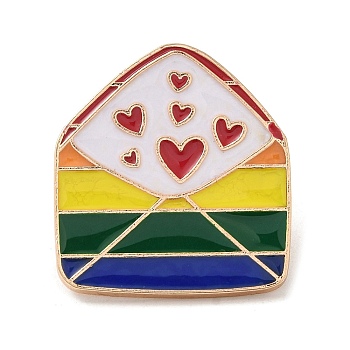 Pride Rainbow Theme Enamel Pins, Light Gold Alloy Badge for Backpack Clothes, Colorful, Envelope, 24.5x22x1.5mm