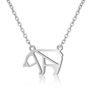 201 Stainless Steel Pendant Necklaces, with Cable Chains, White Bear, Stainless Steel Color, 16.5 inch(42cm), 1.5mm, Bear: 11x16x1mm