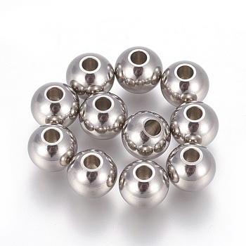 201 Stainless Steel Beads, Round, Stainless Steel Color, 8x6.5mm, Hole: 2.5mm
