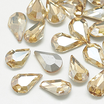Pointed Back Glass Rhinestone Cabochons, Back Plated, Faceted, teardrop, Light Colorado Topaz, 8x5x3mm