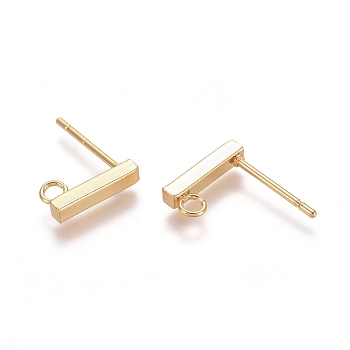 304 Stainless Steel Stud Earring Findings, with Loop, Rectangle, Real 18k Gold Plated, 10x2x2mm, Hole: 1.5~1.8mm, Pin: 0.8mm