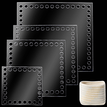 Elite 4Pcs 4 Style Transparent Acrylic Crochet Basket Bases, for Knitting Basket, Square, Clear, 10~20x10~20x0.3cm, Hole: 8mm, 1pc/style