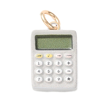 304 Stainless Steel Pendants, Calculator Charms, Real 18K Gold Plated, White, 17.5x11.5x3.5mm, Hole: 3.5mm