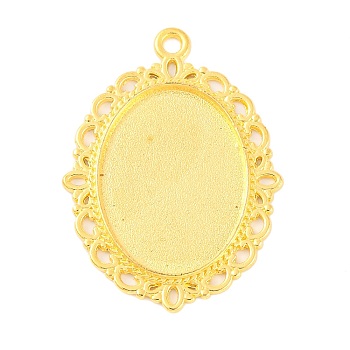 Tibetan Style Oval Alloy Pendant Cabochon Settings, Lead Free & Cadmium Free, Golden, Tray: 25x18m, 39x29x2mm, Hole: 2.5mm, about 300pcs/1000g