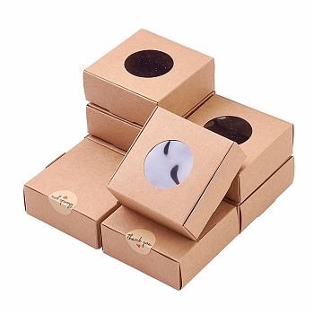 Paper Candy Boxes, with Round Window, Bakery Box, Baby Shower Gift Box, Square, BurlyWood, 7.5x7.5x3cm