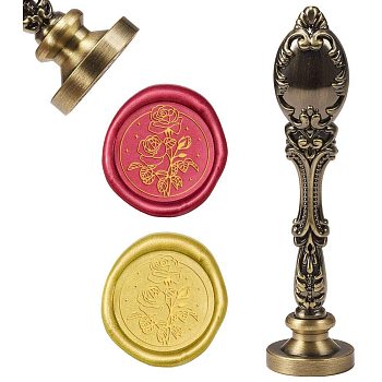 DIY Scrapbook, Brass Wax Seal Stamp and Alloy Handles, Flower Pattern, 103mm, Stamps: 2.5x1.45cm