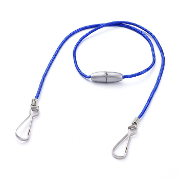 Polyester & Spandex Cord Ropes Eyeglasses Chains, Neck Strap for Eyeglasses, with Plastic Breakaway Clasps, Iron Coil Cord Ends and Keychain Clasp, Blue, 21.34 inch(54.2cm)