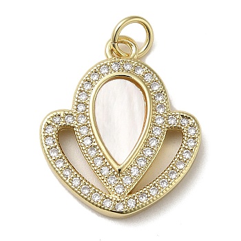 Brass Micro Pave Cubic Zirconia Pendants, with Shell, Real 18K Gold Plated, 20x17x3mm, Hole: 3.4mm