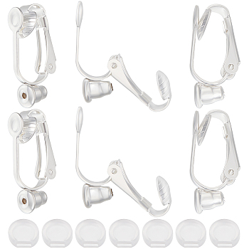 10Pcs 304 Stainless Steel Clip-on Earring Converters Findings, for Non-Pierced Ears, with 10Pcs Comfort Plastic Pads for Clip on Earrings, Silver, 20.5x7.5x10mm, Hole: 0.7mm