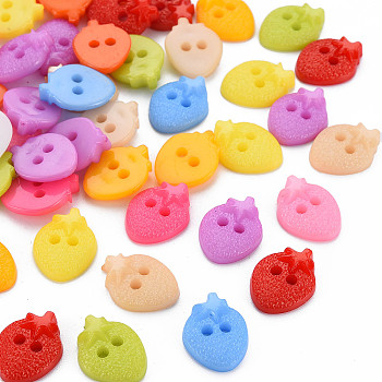 2-Hole Plastic Buttons, Strawberry, Mixed Color, 15.5x12x3.5mm, Hole: 2mm