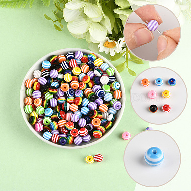 200Pcs Lined Round Resin Beads(RESI-SP0001-44)-3