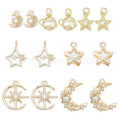 Golden Clear Mixed Shapes Brass+Cubic Zirconia Pendants