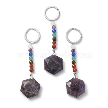 porte-clés pendentif hexagone en pierres précieuses(G-Z033-02)-2