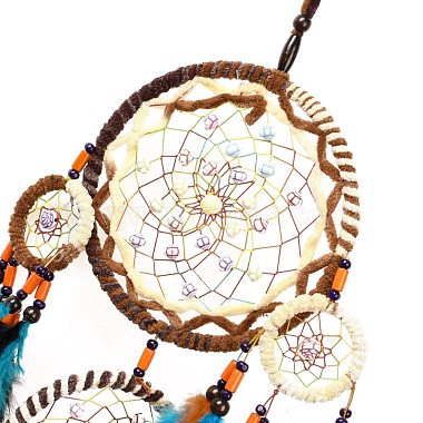 Тканая паутина/сетка из абс в индийском стиле с подвесными украшениями из перьев(AJEW-B016-06)-3