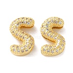 Rack Plating Brass Micro Pave Cubic Zirconia Slide Charms, Long-Lasting Plated, Lead Free & Cadmium Free, Real 18K Gold Plated, Letter, Letter S, 13.5x8x4.5mm, Hole: 10.4x1.8mm(KK-C084-34G-S)
