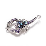 Brass Micro Pave Cubic Zirconia Links, with Abalone Shell/Paua Shell, Scorpion, Platinum, 14x31x5mm, Hole: 1.2mm(BSHE-F012-06A-P)