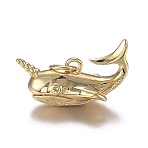 Brass Pendant Rhinestone Settings, Long-Lasting Plated, Narwhal Shape, Real 18K Gold Plated, Fit For 1mm Rhinestone, 10.5x19x9mm, Hole: 3.6mm(ZIRC-F120-060G)