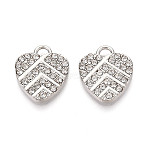 Alloy Rhinestone Pendants, Heart, Lead Free & Cadmium Free, Platinum, 19x16x2mm, Hole: 2x3mm(FIND-N008-13P)