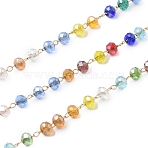 Glass Round Beaded Chains, with 304 Stainless Steel Findings, Unwelded, with Spool, Golden, Colorful, 3.3x2.6mm, about 65.62 Feet(20m)/Roll(CHS-A015-01G-01)