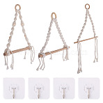 3Pcs 3 Styles Handmade Cotton with Polyester Rope Woven and Wooden Toilet Paper Holder, for Toilet Paper Hanger, with 4Pcs Plastic Hook Hanger, Mixed Color, 7pcs/bag(HJEW-CF0001-10)