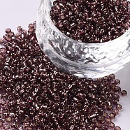 12/0 Glass Seed Beads, Silver Lined Round Hole, Round, Rosy Brown, 12/0, 2mm, Hole: 1mm, about 3333pcs/50g, 50g/bag, 18bags/2pounds(SEED-US0003-2mm-56)