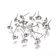 304 Stainless Steel Ear Stud Components, For Pointed Back Rivoli Rhinestone, Heart, Stainless Steel Color, Fit For 3mm Rhinestone, 6x7mm, Pin: 0.8mm(STAS-F222-043)