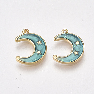 Brass Enamel Charms, Moon, Nickel Free, Real 18K Gold Plated, 12x9x1mm, Hole: 0.7mm(KK-T038-531G)